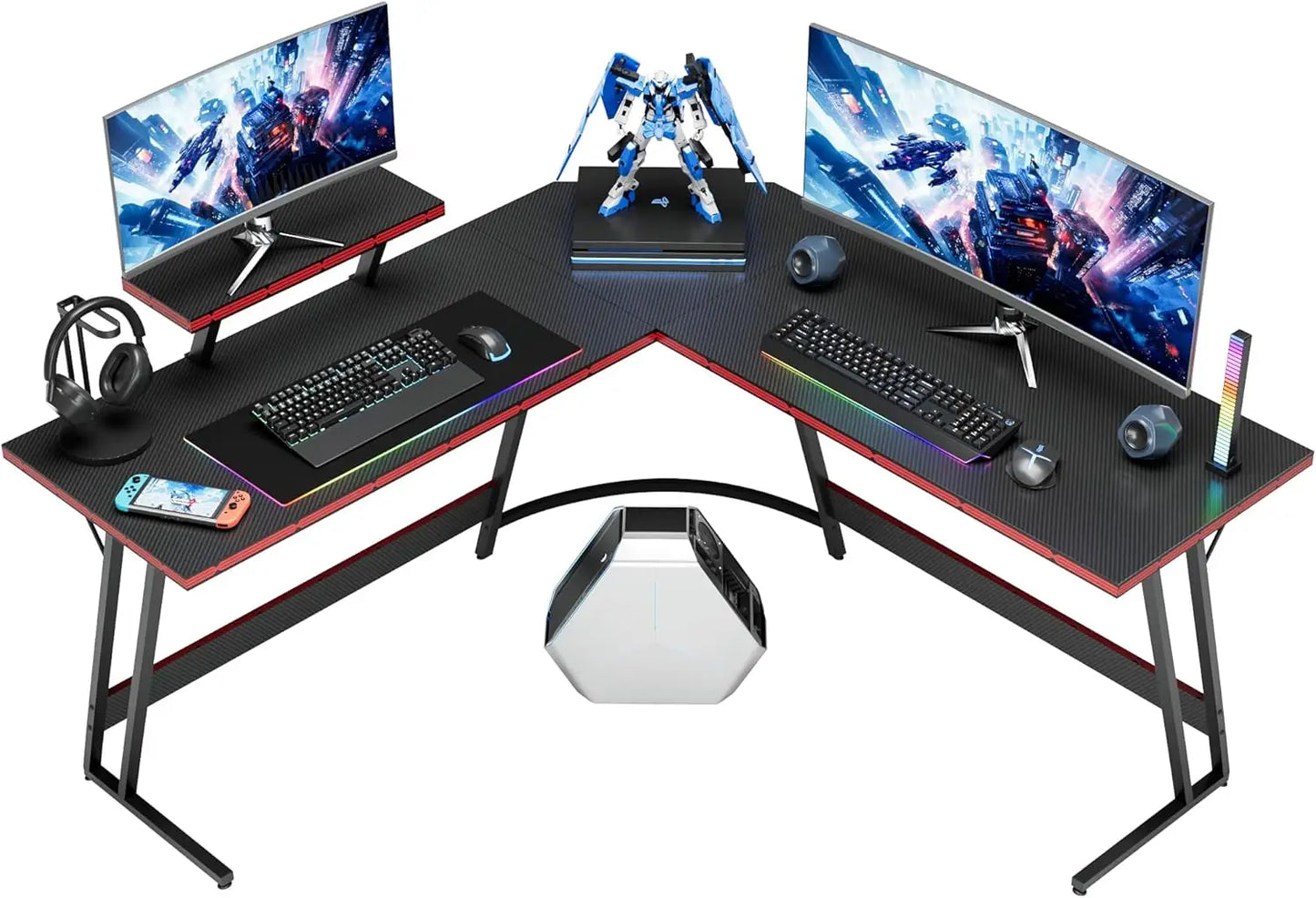 L Shaped Gaming Desk Computer Corner Desk PC Gaming Desk Table with Large Monitor Riser Stand for Home Office Sturdy Writing