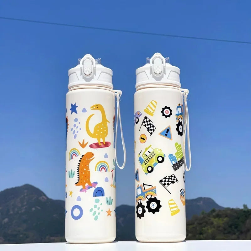 750ml Dinosaur Kids Water Bottle with Straw. Leakproof Sports & School Drinking Cup
