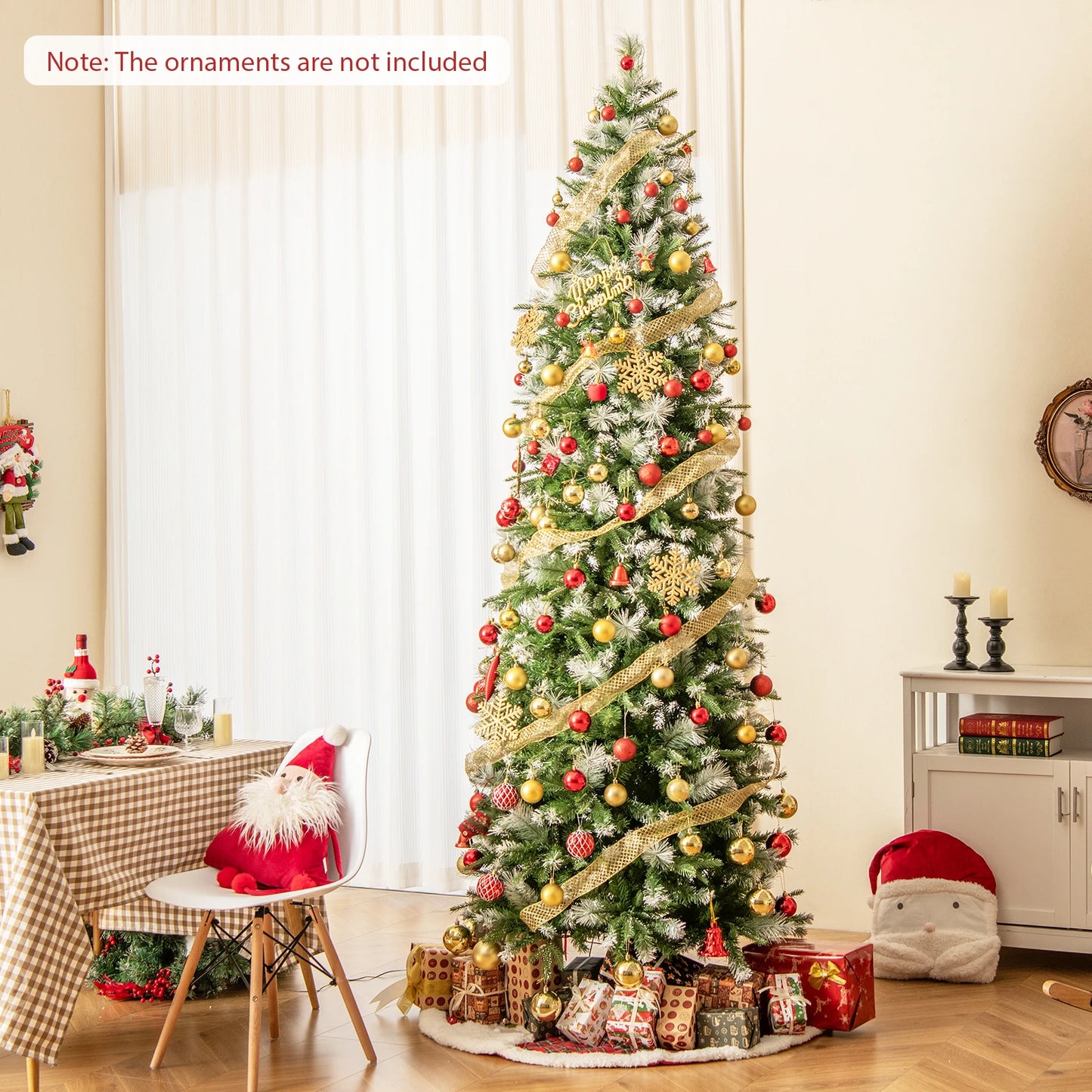 6FT–9FT Pre-Lit Pencil Artificial Christmas Tree Slim Hinged Holiday Tree with Warm LED Lights