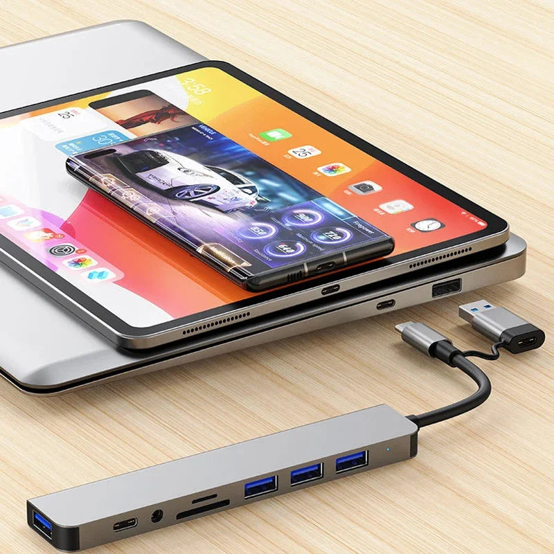 8-in-2 USB-C Docking Station Hub with HDMI, USB 3.0, SD/TF Card Reader & 3.5mm Audio Adapter