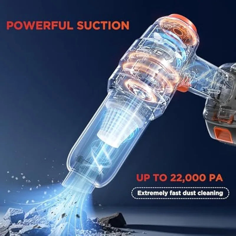 Premium Cordless Handheld Car Vacuum Cleaner | Rechargeable Brushless Motor Vacuum with Dual Batteries & Multi-Surface Cleaning Attachments