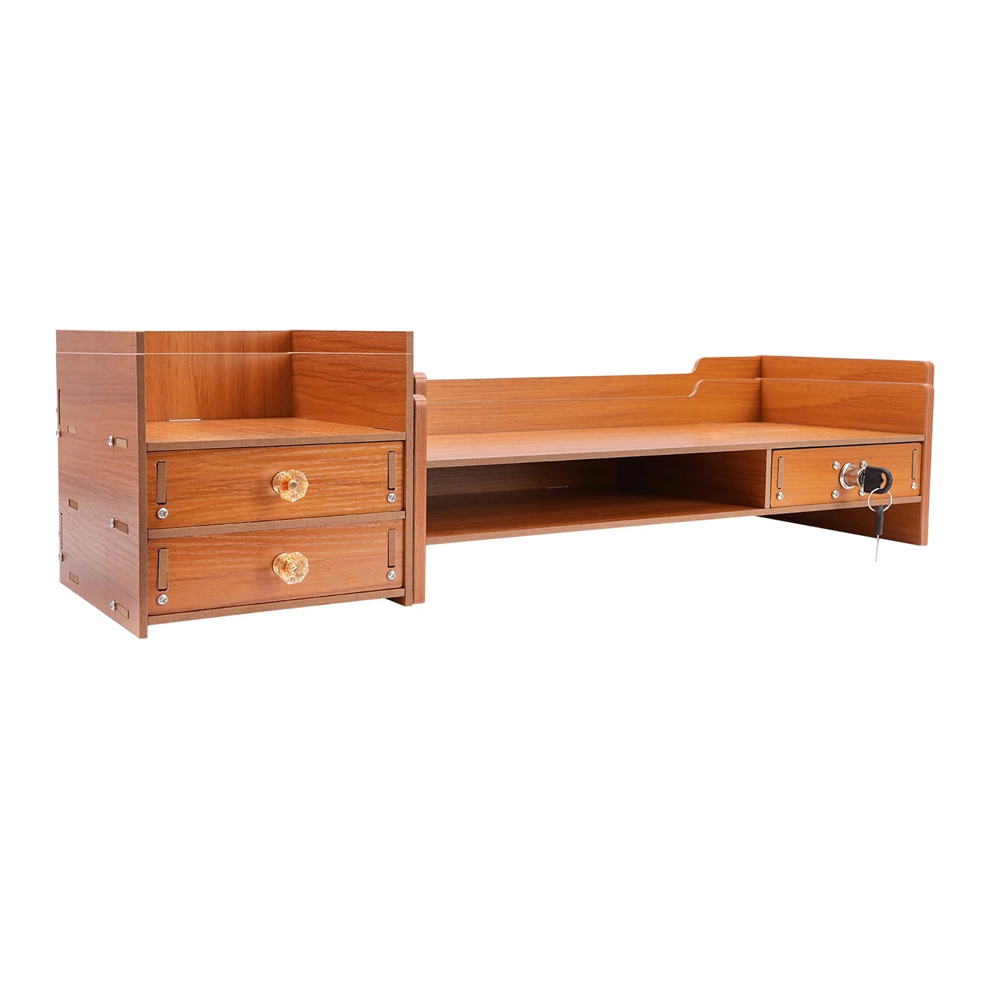 Computer Monitor Stand with Drawers, Phone Holder & Key Storage, Wooden Monitor Riser Desktop Organizer for Home Office