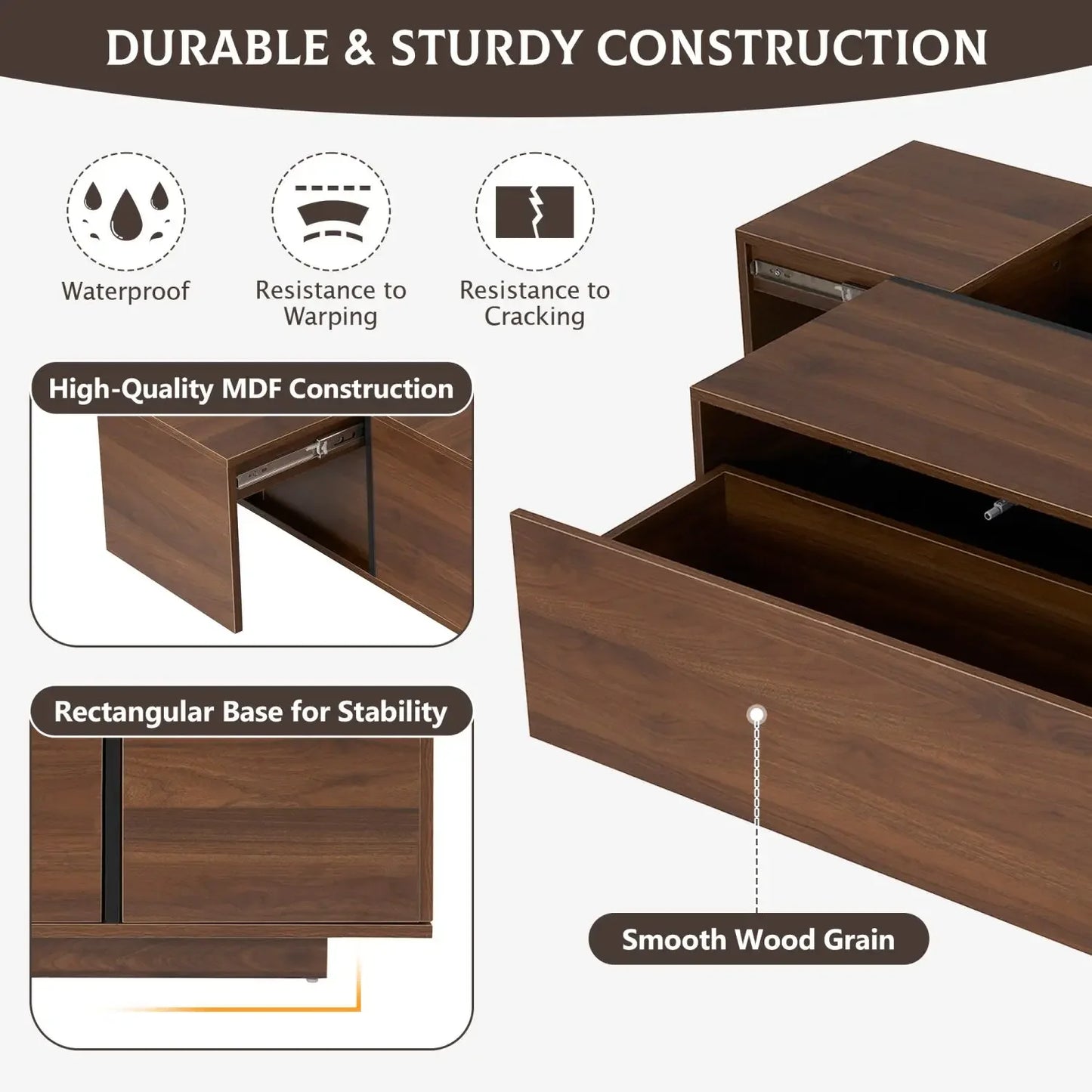 Rectangular Sliding Top Coffee Table with 2 Drawers and 2 Hidden Storage for Living Room 47.2" (Walnut),Café Tables