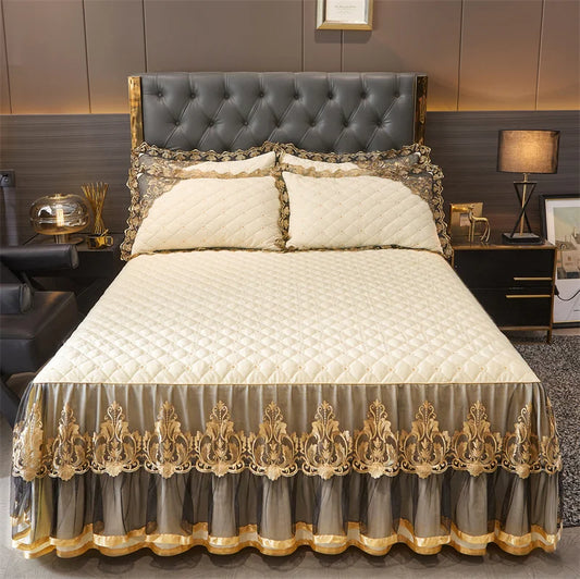 AIWINSURE-European Lace Velvet Bedspread Set, King Size, Queen Thickened Bed Cover, Soft Bed Skirt, Luxury, with 2 Pillowcases