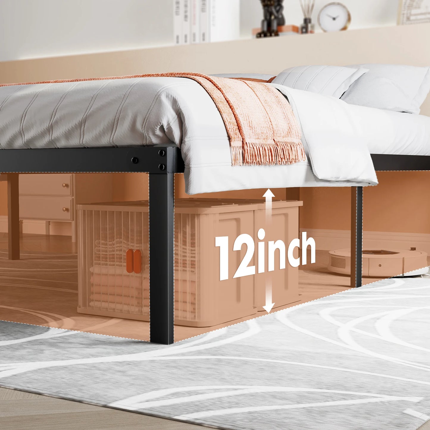 Heavy Duty Metal Platform Bed Frame with Storage Space