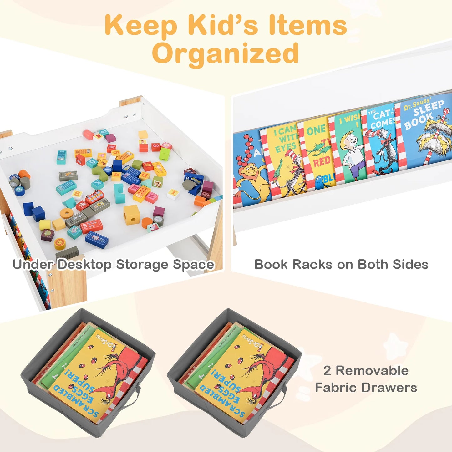 4-in-1 Kids Activity Table & Chair Set with Bookshelves and Storage Bins
