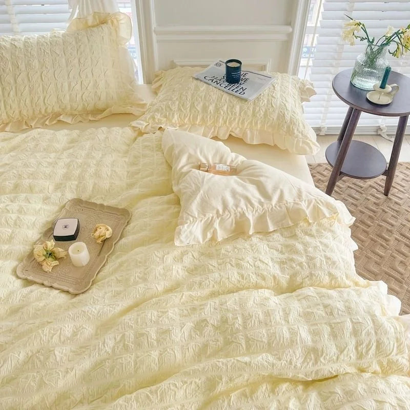 Romantic Ruffled Solid Color Bedding Set