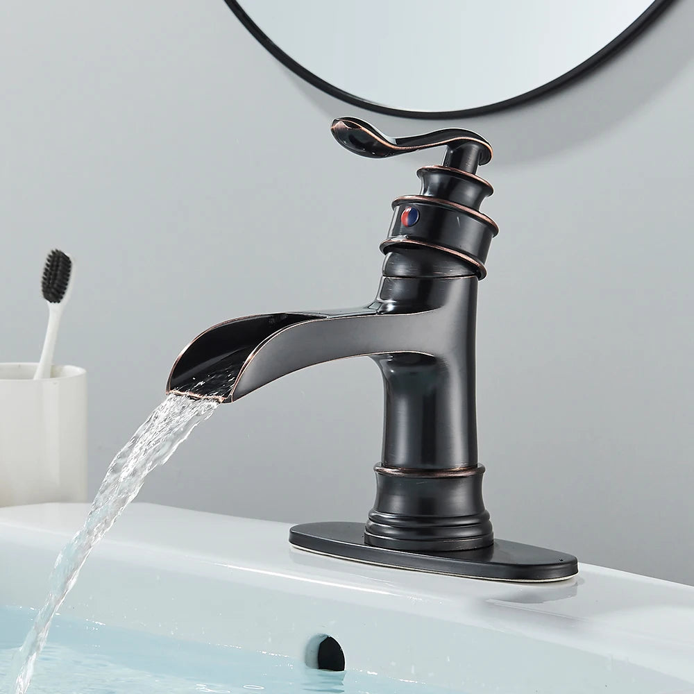 Waterfall Bathroom Faucet Oil Rubbed Bronze Single Handle Lavatory Mixer Tap  Vessel Sink Faucet Farmhouse Vanity  Sink Faucet