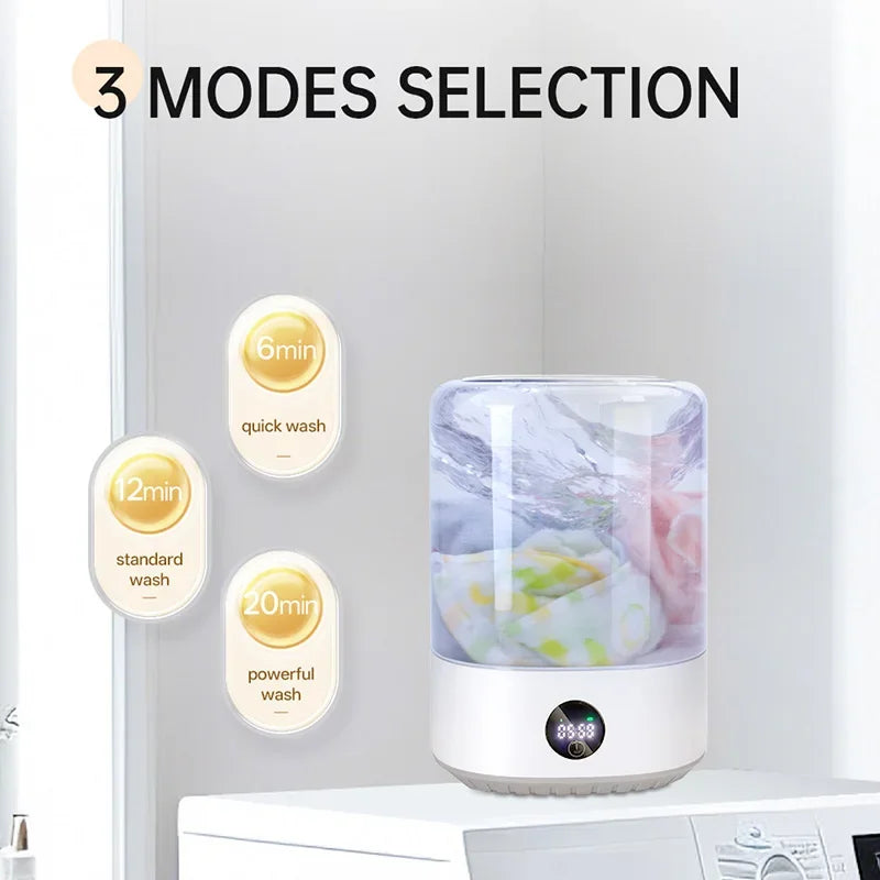 Portable Mini Washing Machine USB Rechargeable Cordless Washer For Underwear, Socks, Baby Clothes, 4L Capacity With Digital Control, Quiet & Efficient For Apartment, Dorm, Travel, Camping & RV