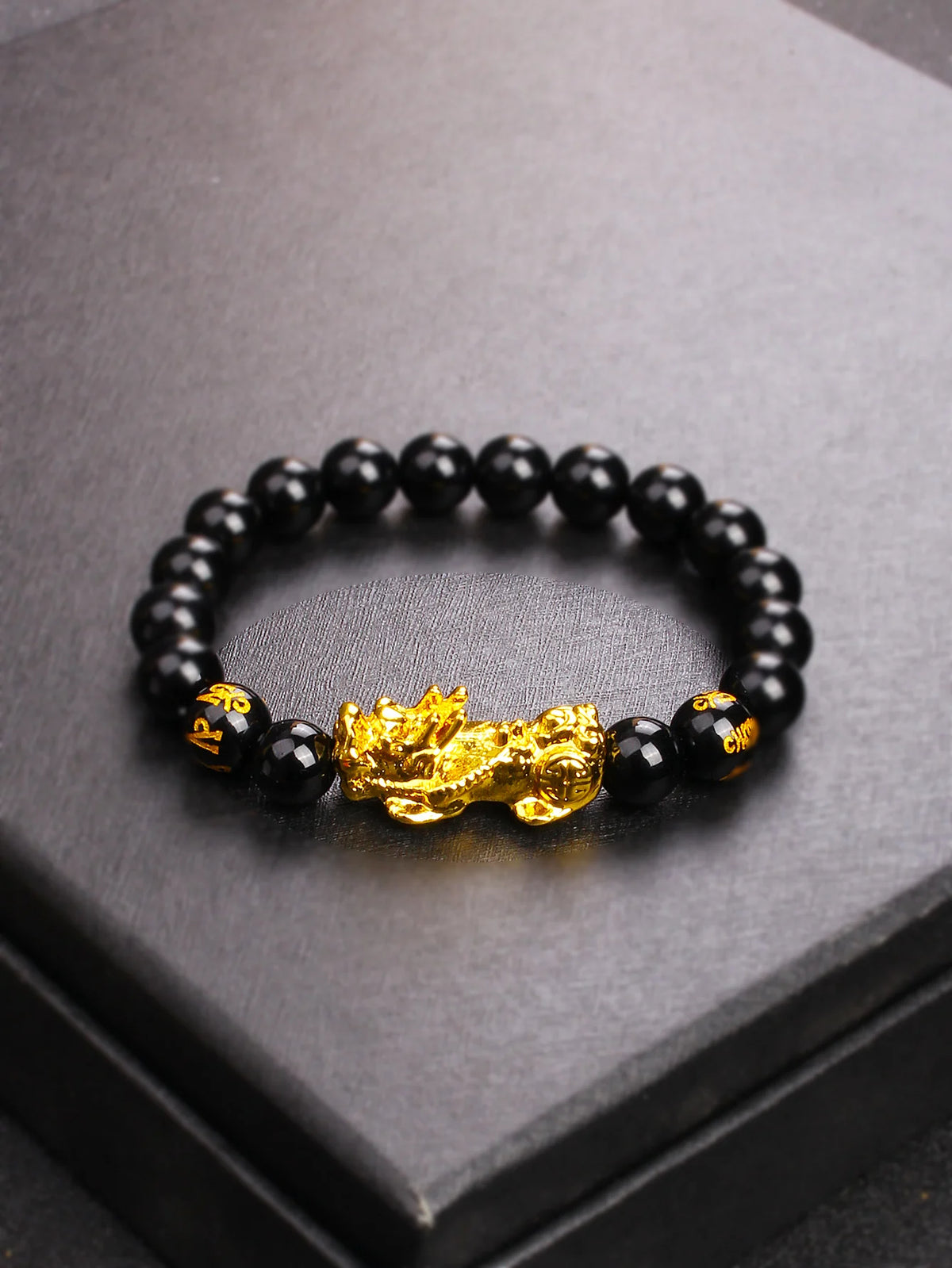 Feng Shui Wealth & Luck Bracelet with Black & Golden Beads
