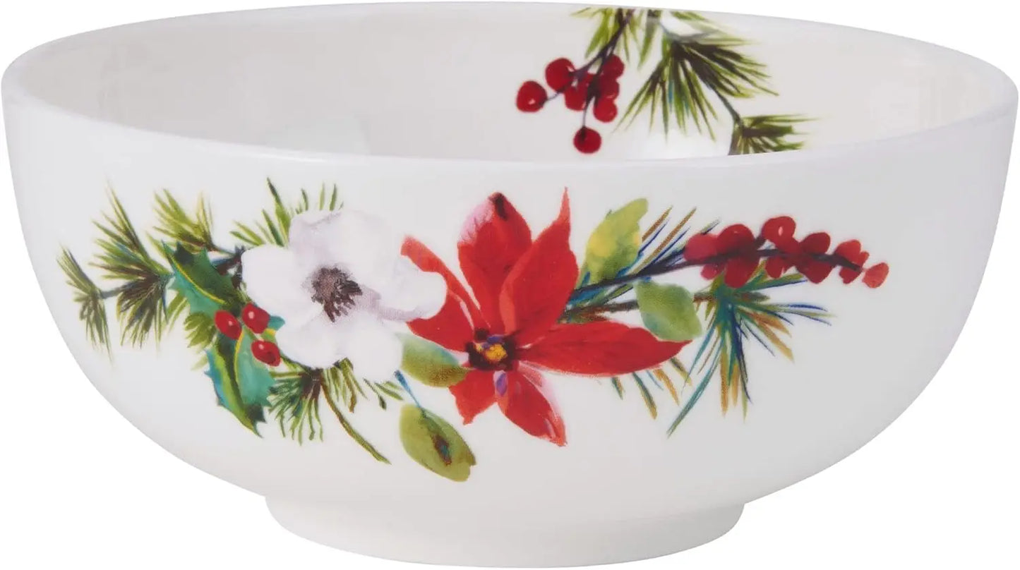 Hope Joy Holiday Poinsettia Bone China Lightweight Chip Resistant 16 Piece Dinnerware Set, Service for 4, Multicolor