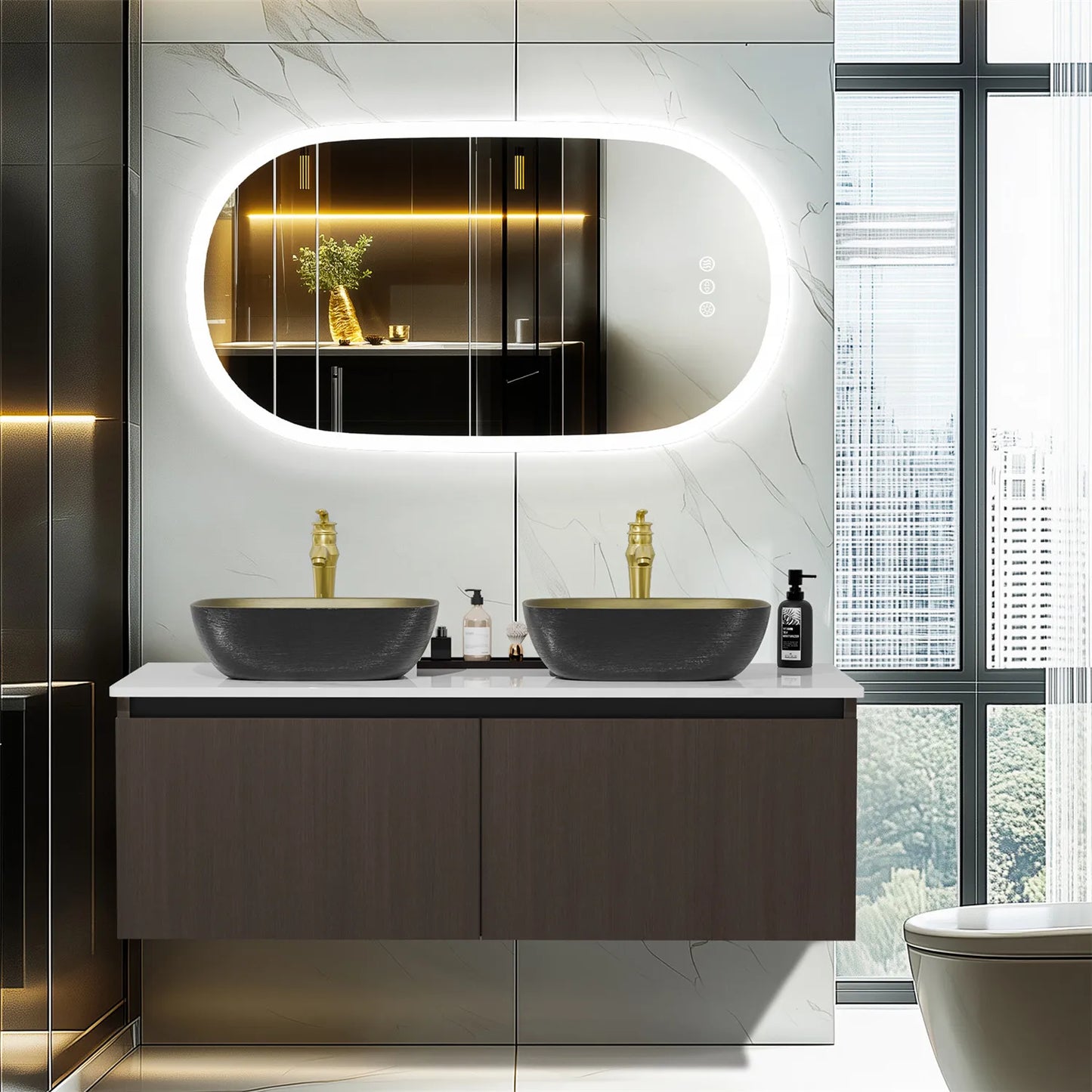 Floating Vanity Bathroom with Sink Combo, Wall Mounted Modern Vanity, Bathroom Cabinet Vanity with Sink Ceramic Basin Faucet