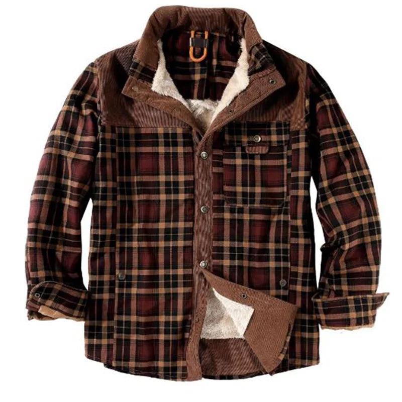 Men s Plaid Sherpa Lined Shirt Jacket Lapel Neck Long Sleeve Button Down Winter Coat Warm Outwear with Pockets