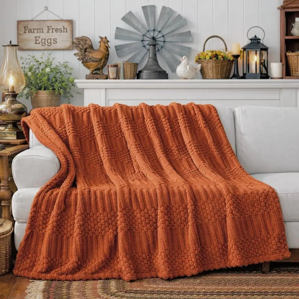 50x70 Inch Rust Throw Blanket - Soft & Fluffy Fleece, Cute & Aesthetic, Perfect for Sofa, Couch, Chair, Bed, Living Room & Bedro