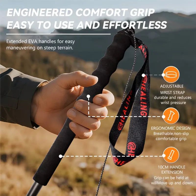 Adjustable Carbon Fiber Trekking Poles – Lightweight Foldable Hiking & Walking Sticks with Quick Lock for Camping, Backpacking & Outdoor Adventures