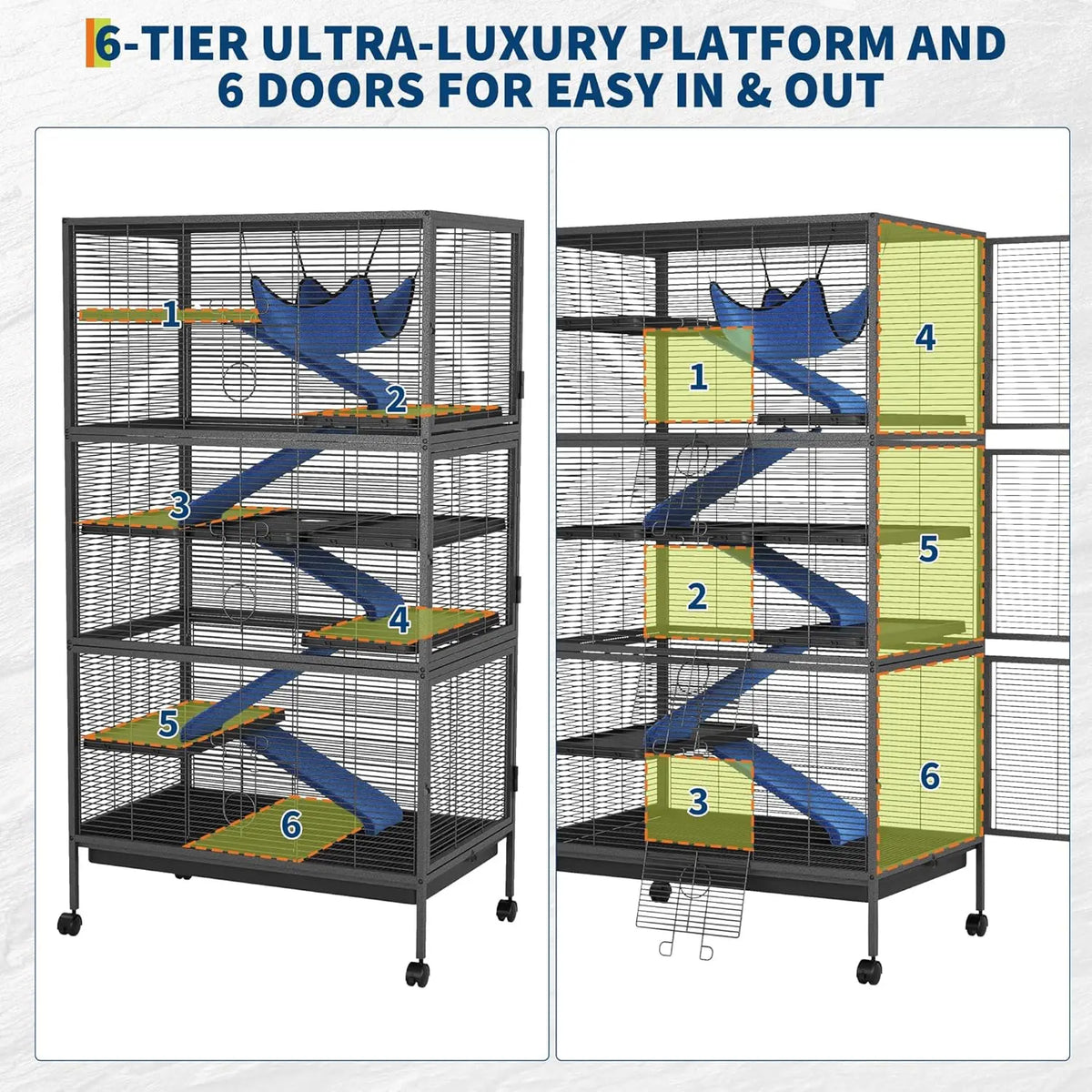 6-Tier Metal Small Animal Cage with Rolling Stand