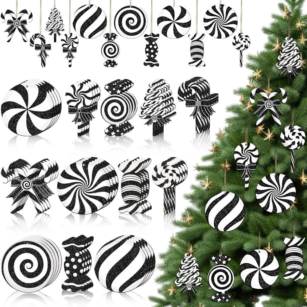 60 Pcs Christmas Glitter Candy Ornaments - Cane and Lollipop Hanging Decorations,