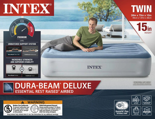 Intex 15" Twin Essential Rest Dura-Beam Airbed Mattress with Built-in Pump