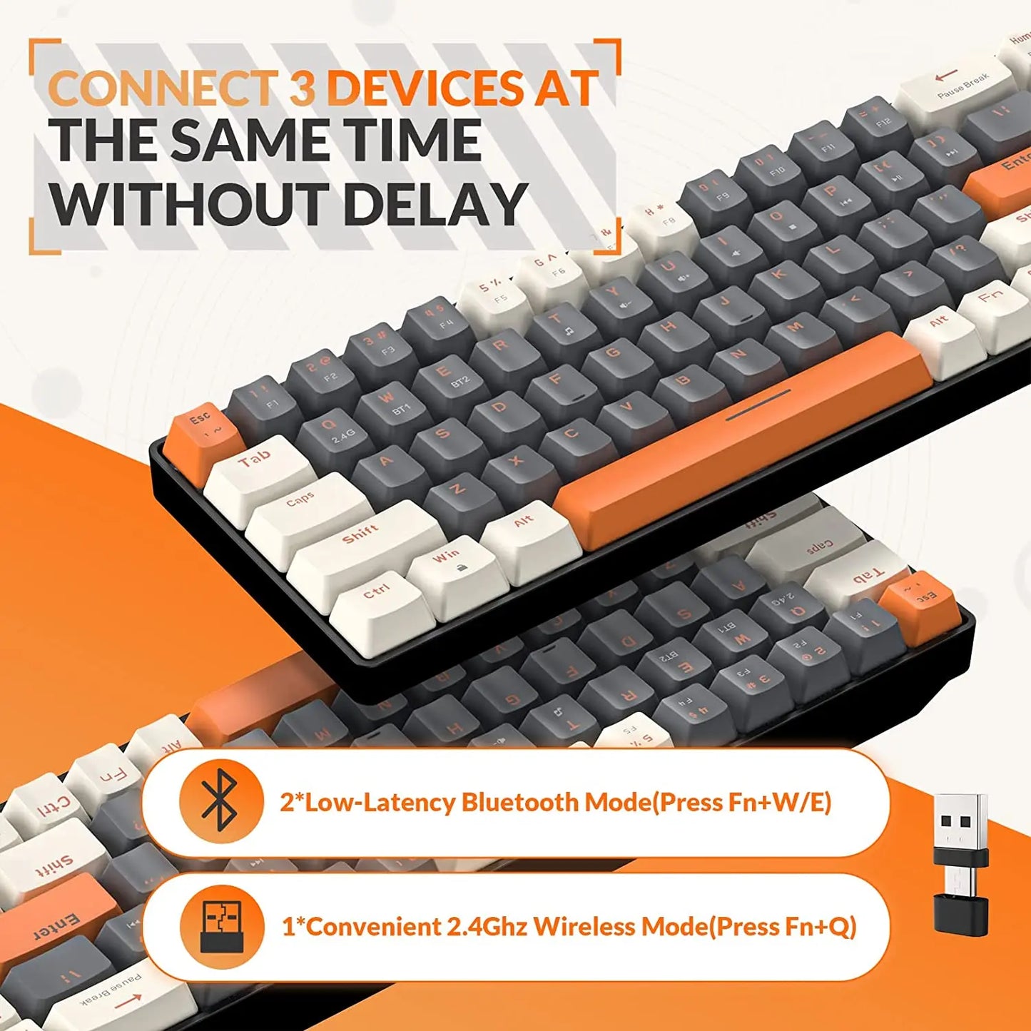 RK68 Wireless Mechanical Gaming Keyboard .Bluetooth 5.0 & Dual Mode Connectivity    Description: