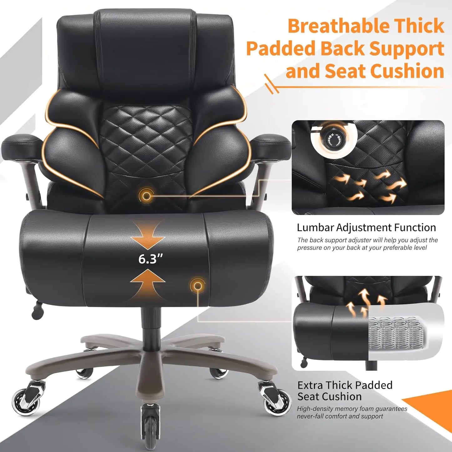 700LB Big & Tall Executive Office Chair with Adjustable Lumbar Support