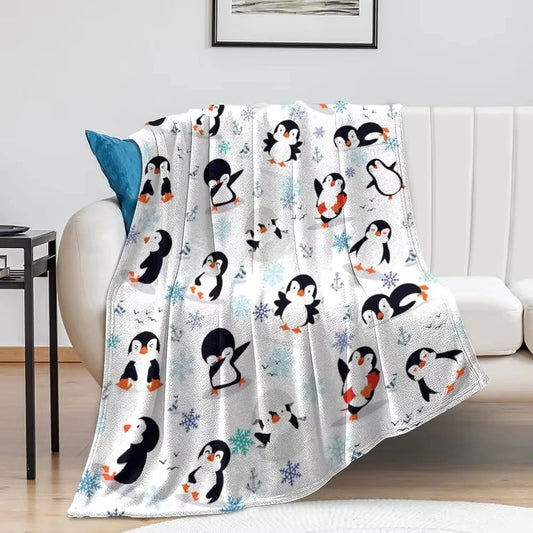 Cute Penguin Cozy Flannel Throw Blanket. Ultra Soft Animal Print Blanket