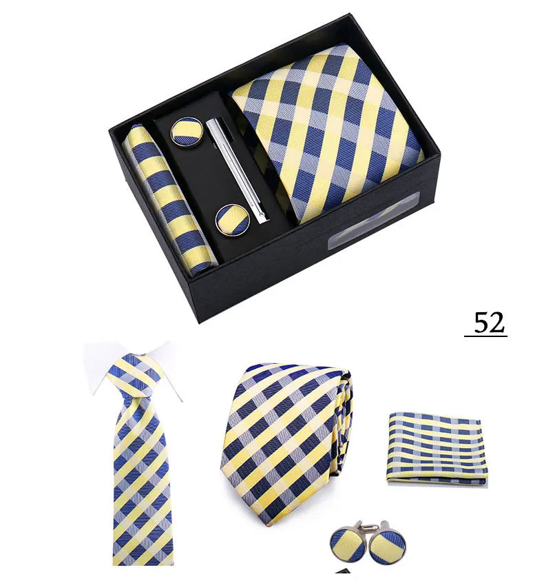 Tie Men With Box Top Quality Business Ties Hanky Cufflink Set Clips Green Necktie Corbatas For Men Wedding In Gift Box Gravatas