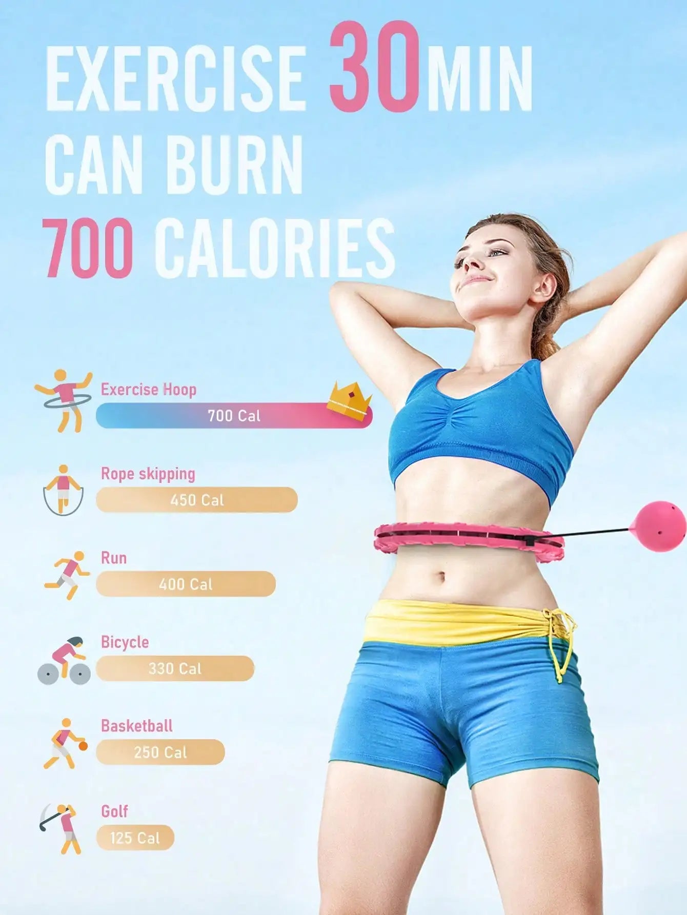 Smart Weighted Fitness Hula Hoop. Adjustable Waist Training Exercise Hoop with Detachable Links