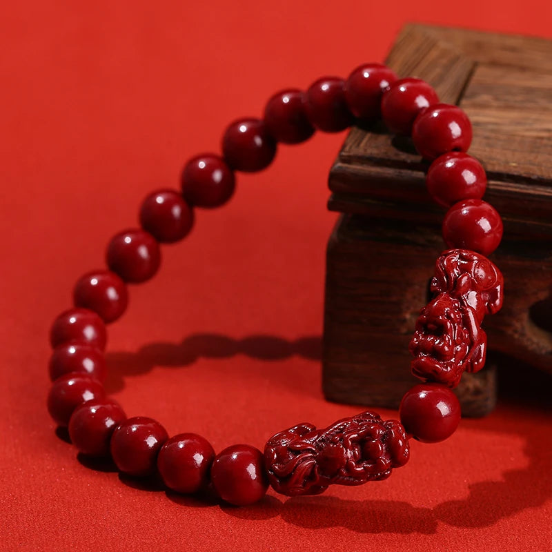 Red Cinnabar Style Beaded Bracelet for Women & Men