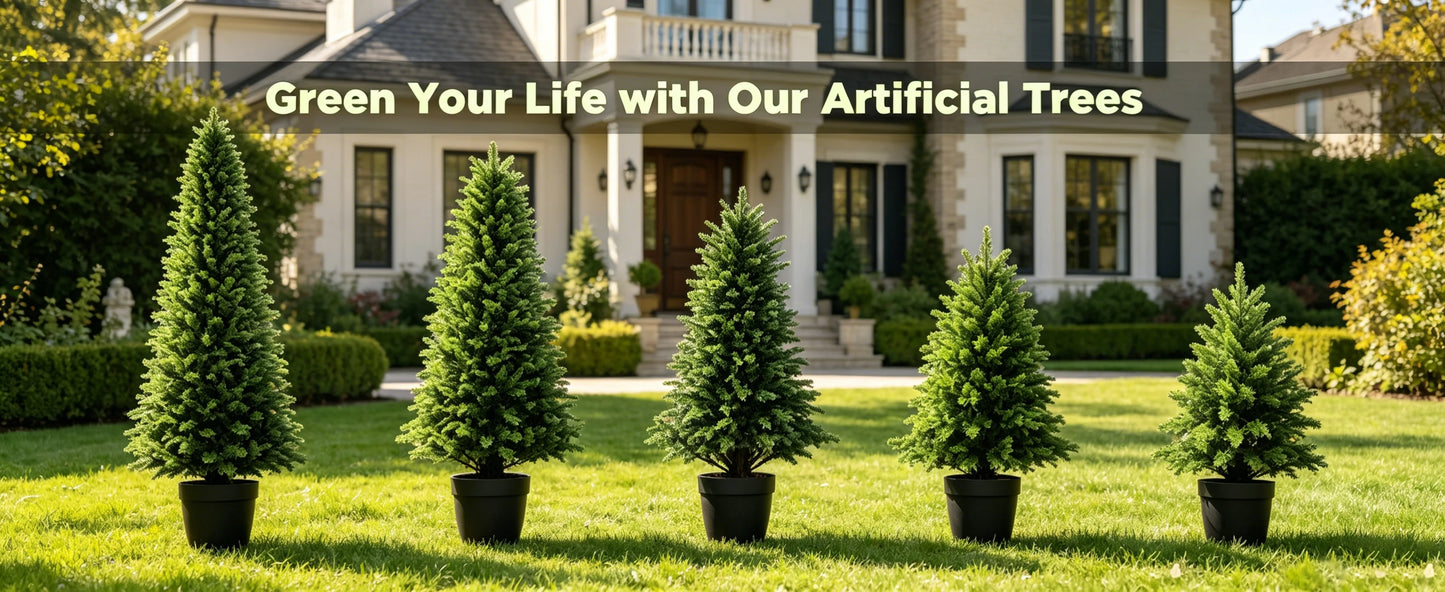 Artificial Cedar Topiary Trees – UV-Resistant Faux Outdoor Porch Trees in Planters for Front Door, Patio & Garden Décor (2–6 FT)