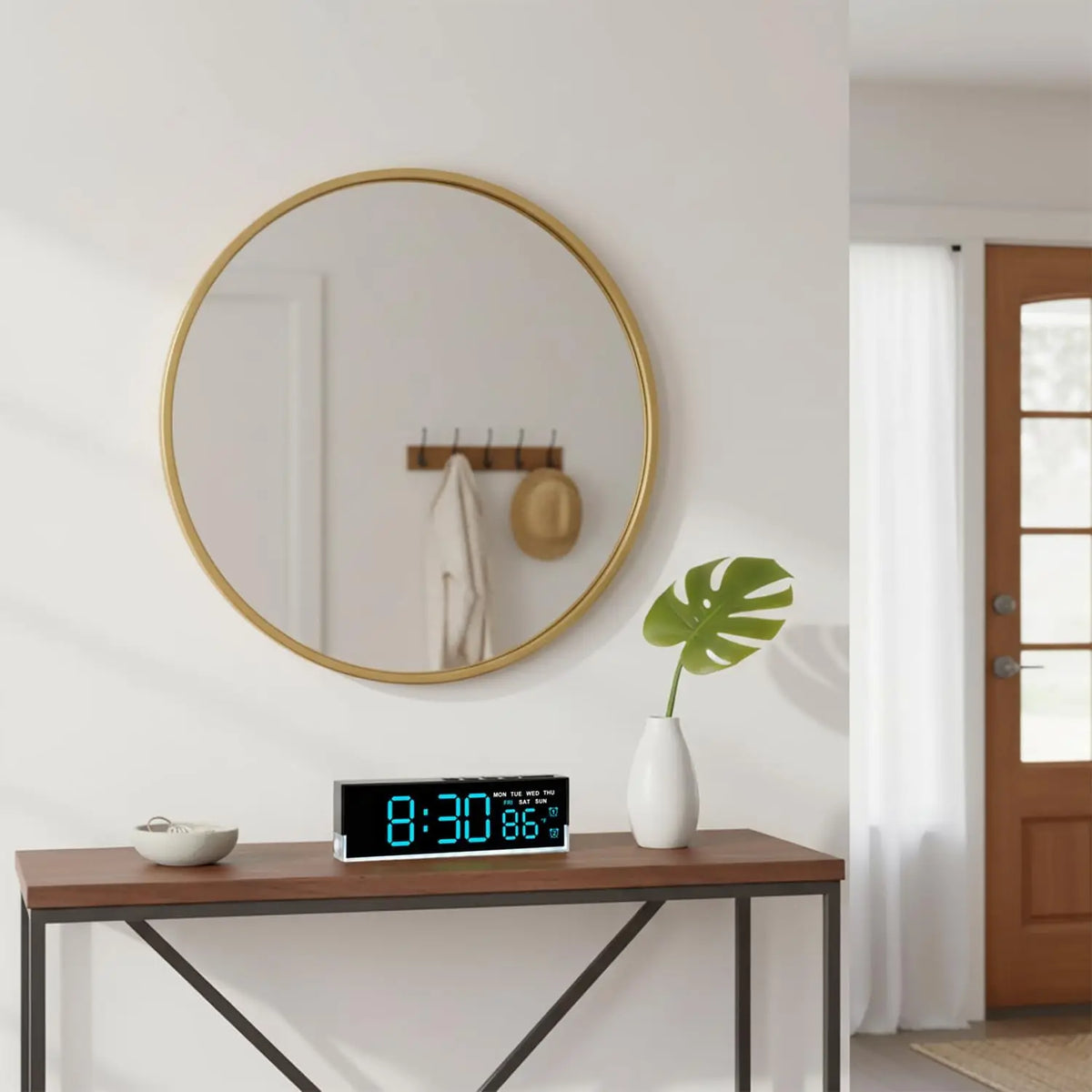 Modern LED Digital Alarm Clock – Large Blue Display & Ambient Glow