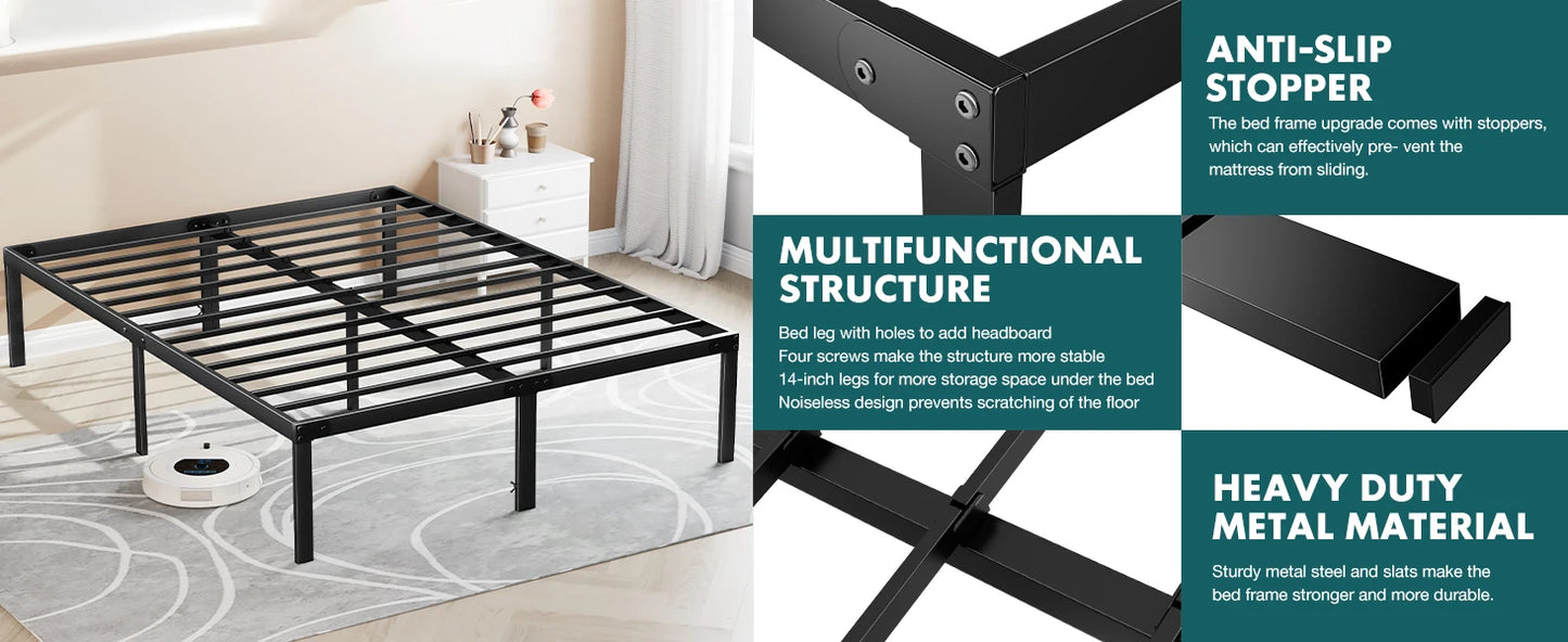 Heavy Duty Metal Platform Bed Frame with Storage Space