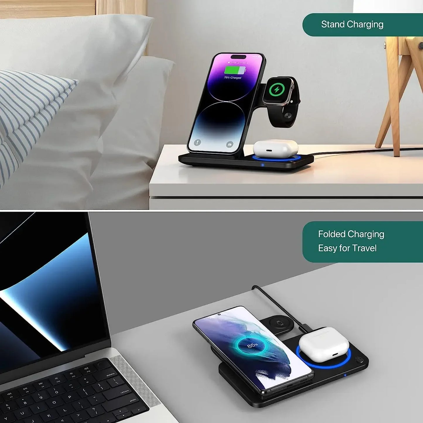 30W 3-in-1 Foldable Wireless Charging Station for iPhone, Apple Watch & AirPods