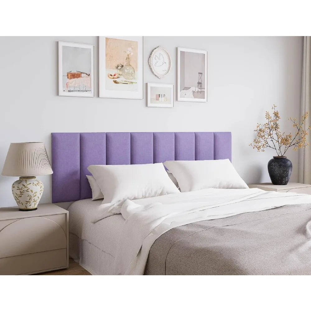 Fabric Black Upholstered Headboard Queen, 12PCS Peel and Stick Wall Panels for Adjustable Bed, Modern Bedroom Decor, 10"x24" Eac