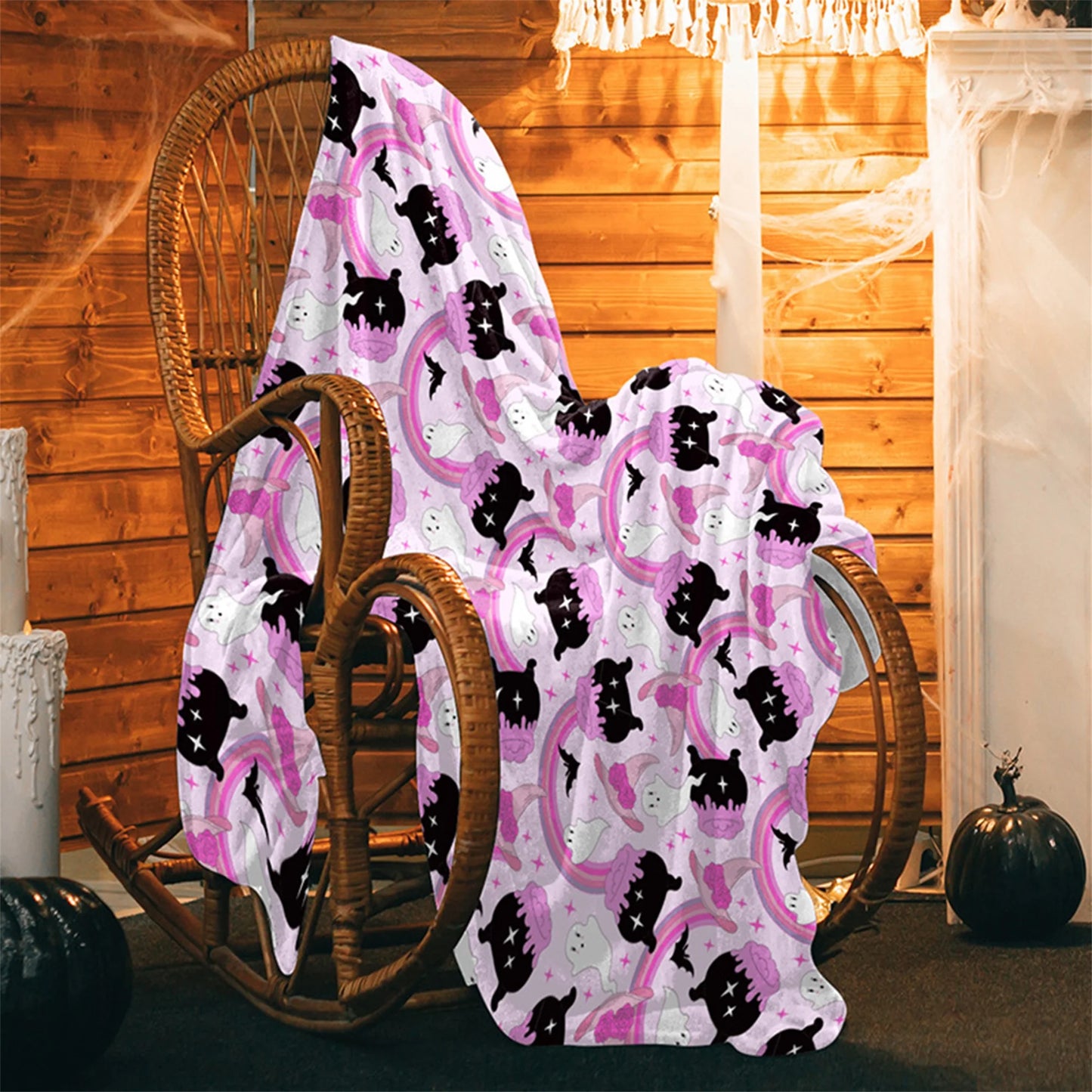 Spooky Halloween Throw Blanket Soft and Warm Fleece Blanket with Stylish Print for Couch Bed Office and Travel
