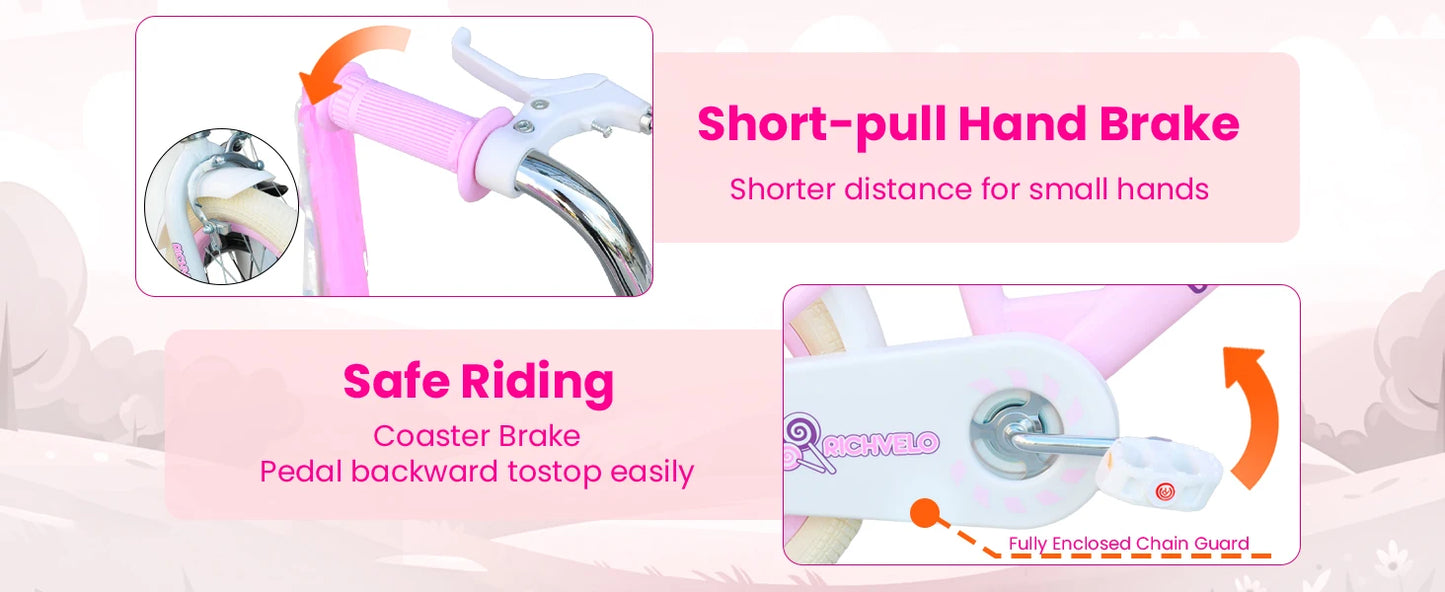 Kids Girls Bicycle 12–16 Inch .Bike with Training Wheels, Basket & Adjustable Seat for Ages 2–7  Description