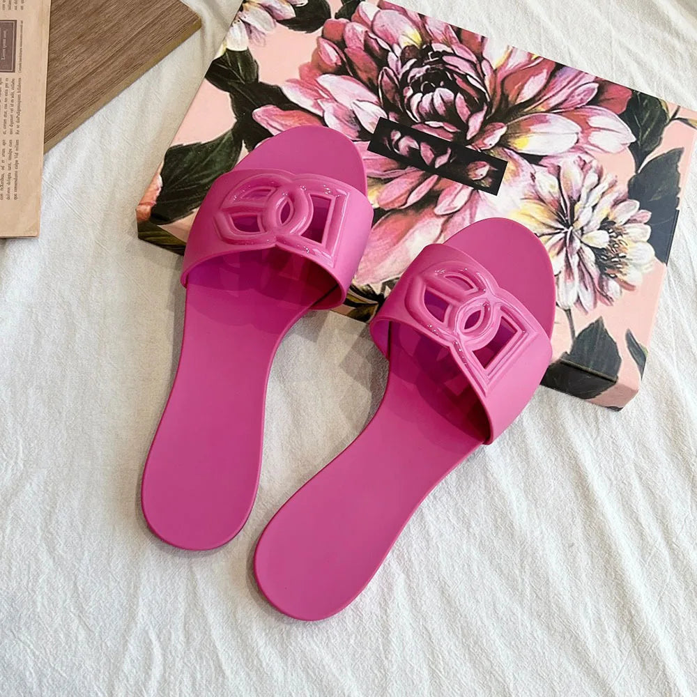 Women’s Genuine Leather Metal Accent Slide Sandals . European Style Luxury Slip On Flats.