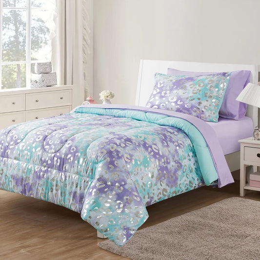 Kids Twin Cheetah Bedding Set 5 Piece Reversible Comforter