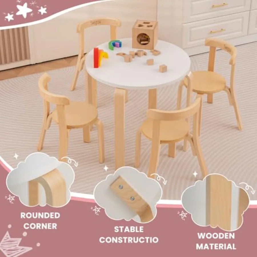 Premium Kids Round Table & 4 Chair Set – Solid Wood Activity and Learning Table