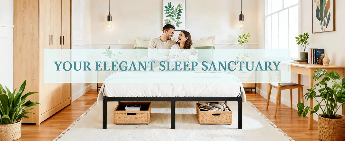 Heavy Duty Metal Bed Frame with Under Bed Storage