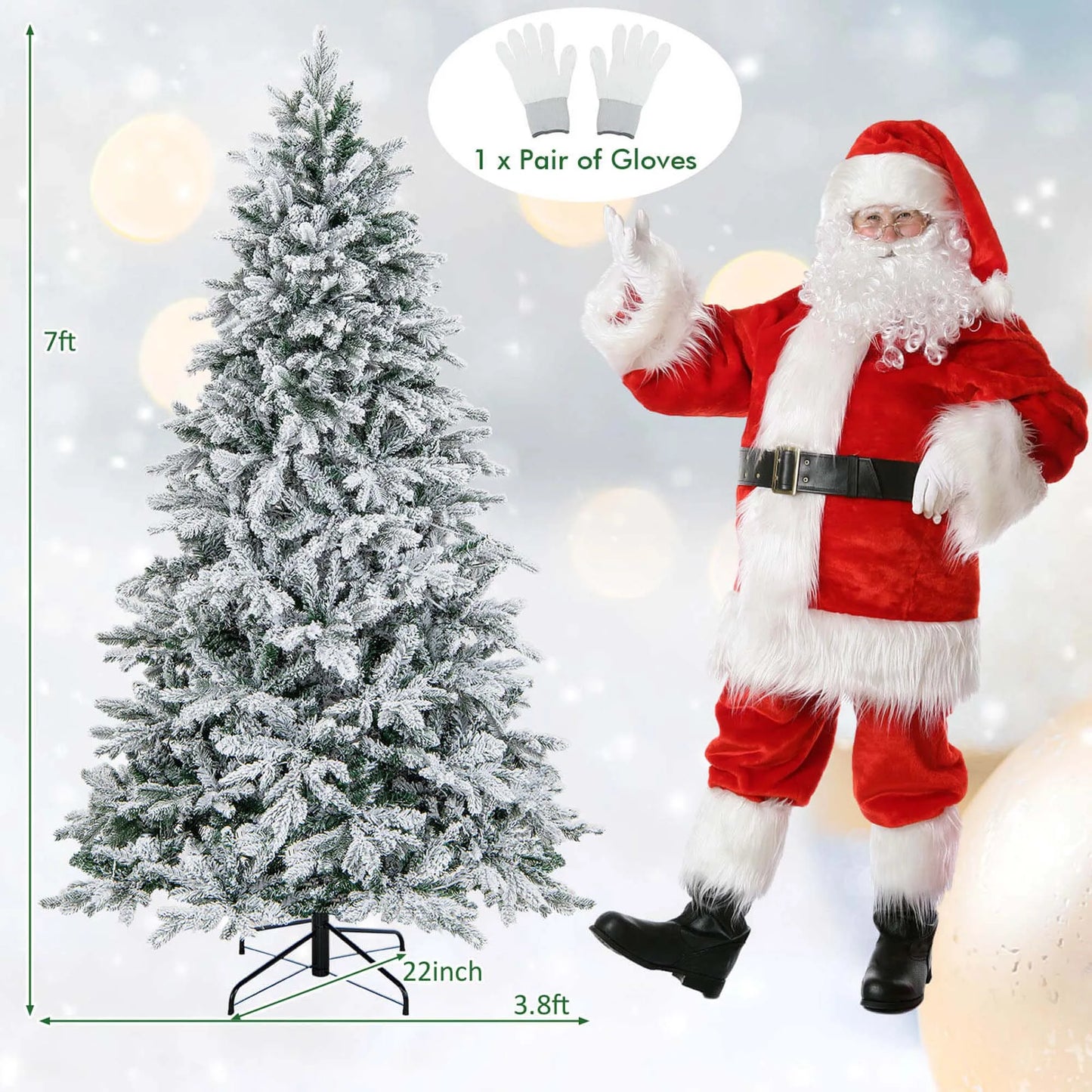 4.5FT–7FT Flocked Artificial Christmas Tree .Premium Snow-Flocked Holiday Tree with Metal Stand
