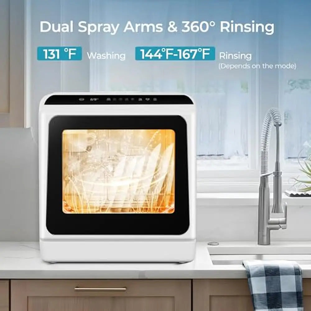 Countertop Portable Dishwasher Compact Small Dishwasher 5L Tank 6 Modes LED Light Easy to Use