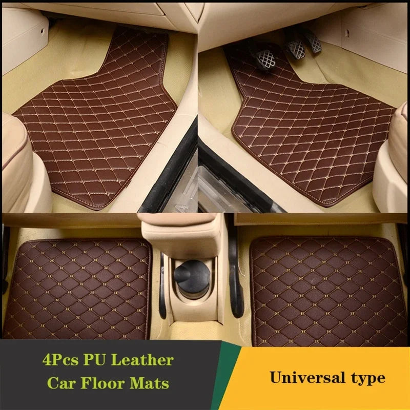 Universal PU Leather Car Floor Mats 4 Pcs Front Rear Set