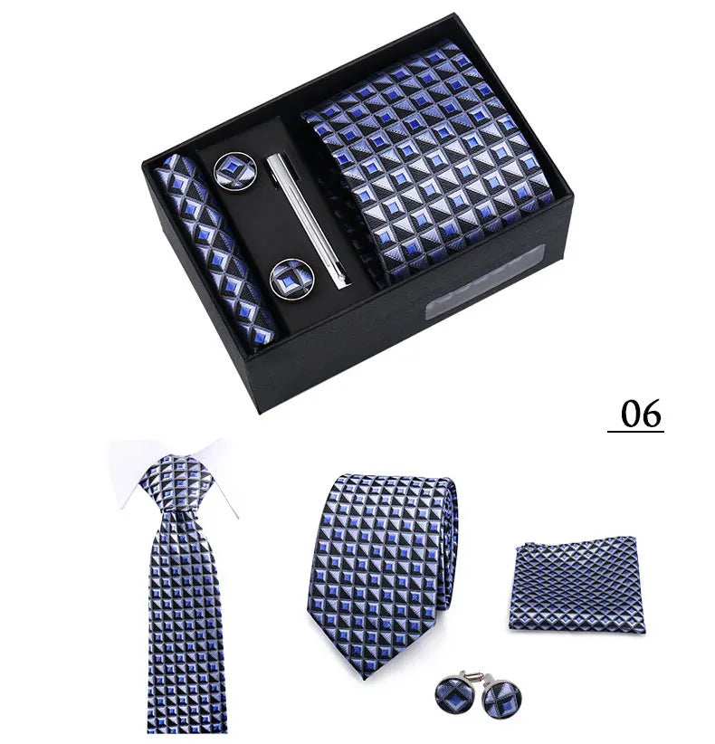 Tie Men With Box Top Quality Business Ties Hanky Cufflink Set Clips Green Necktie Corbatas For Men Wedding In Gift Box Gravatas
