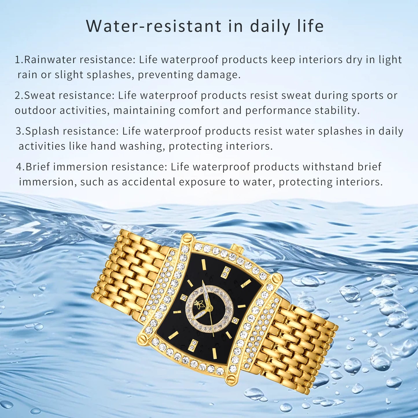 YalaLusi Luxury Crystal Square Watch . Elegant Waterproof Fashion Timepiece