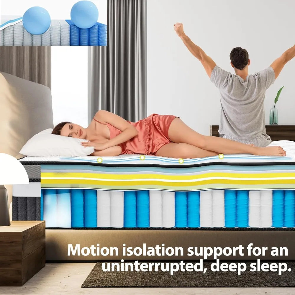14in King Size Mattress, Cooling Memory Foam Mattress in a Box, Medium-Firm for Pressure Relief & Comfort Sleep, Fiberglass Free