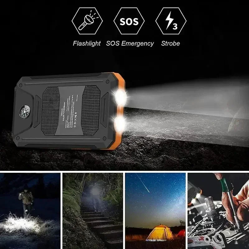 Outdoor Power Non Stop 10000mAh Solar Power Bank . QC3.0 Fast Charging Portable Charger