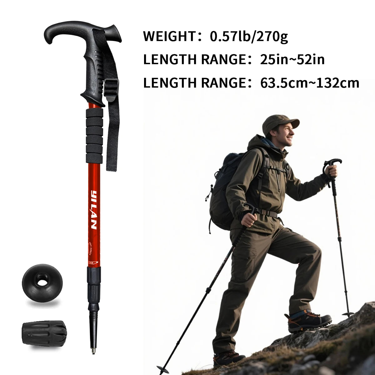 Ultralight Shock Absorption Hiking Poles .Adjustable Aluminum Trekking Poles for Outdoor Adventures