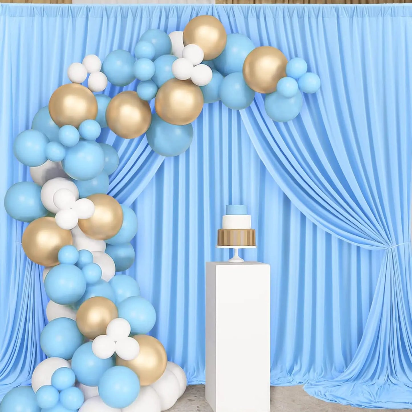 12 Panels-5ft x 10ft Baby Blue Backdrop Curtains for Parties,  Soft Silky Polyester Photo Backdrop Drapes for Weddings Birthday
