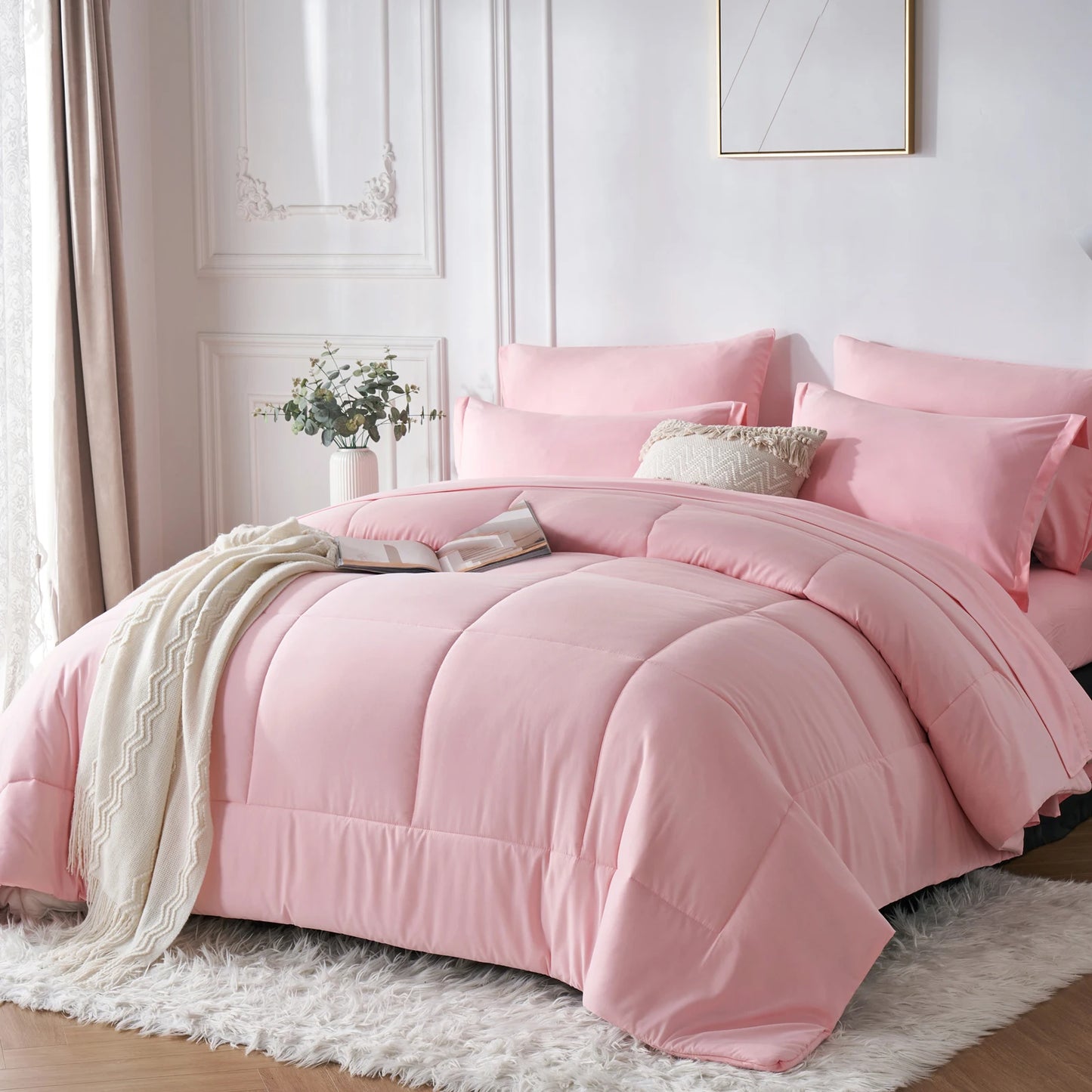 7 Piece Bed In A Bag Comforter Set Queen, Stylish solid geometry   Comforter And Sheet,Pillowcase Set, ideal gift