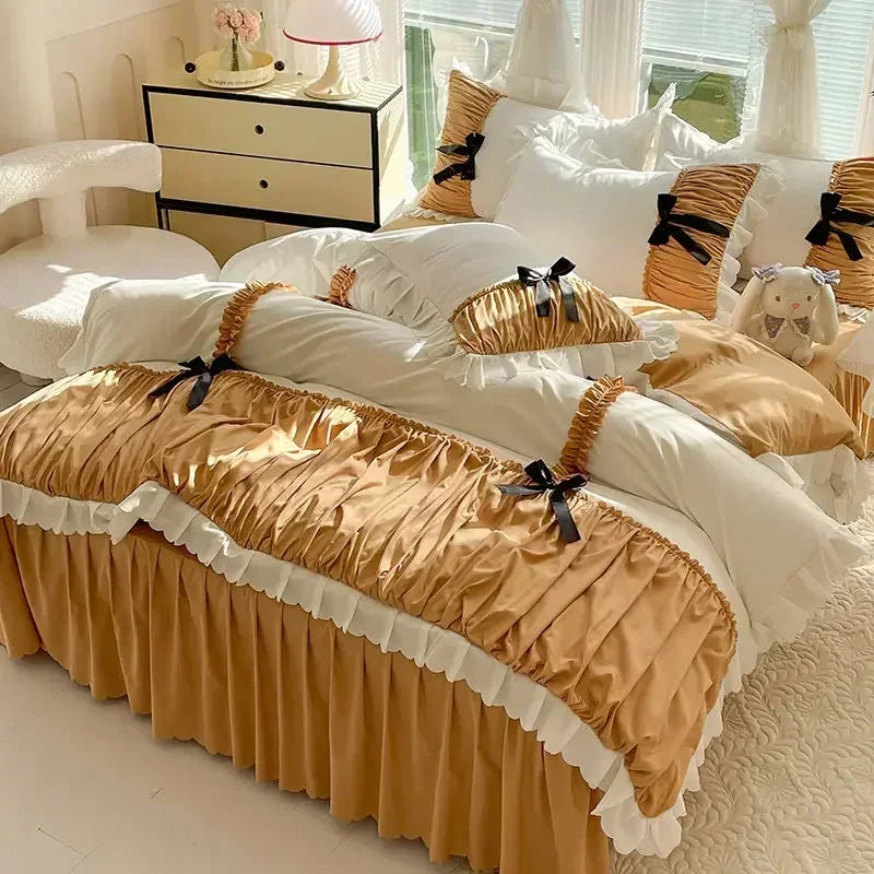 Elegant Ruffled Bow Comforter Bedding Set